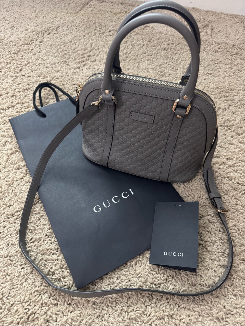 Gucci Grey Microguccissima Leather Mini Dome Crossbody Bag